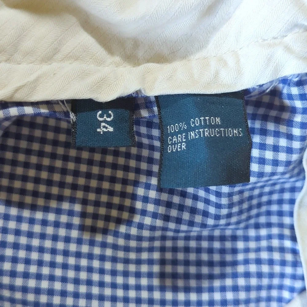 Polo Ralph‎ Lauren Gingham Shorts Mens 34 VTG Blue White Check Cotton Flat Front
